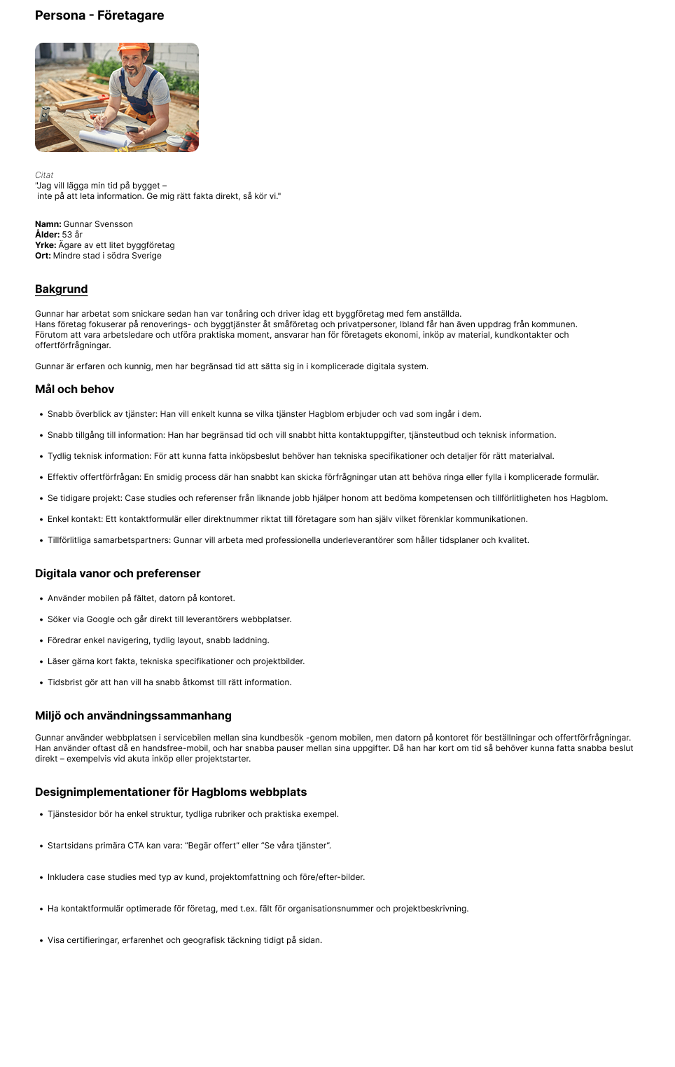 Hagblomsgruppen Business Persona