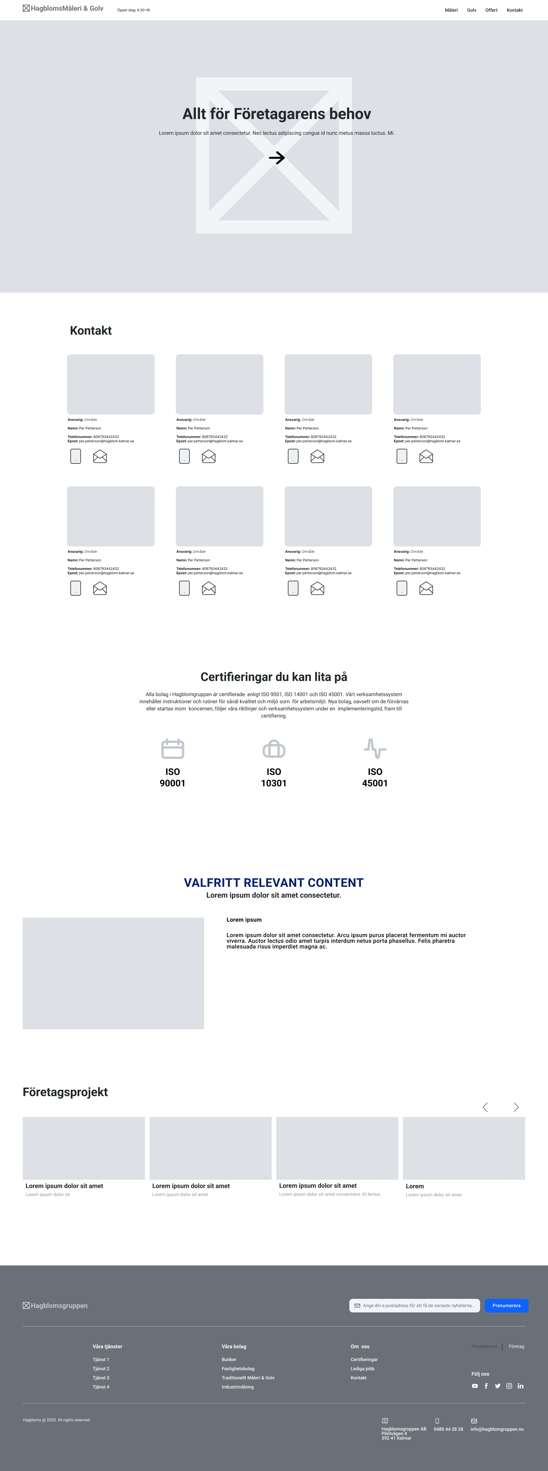 Hagblomsgruppen Contact Full Page Wireframe