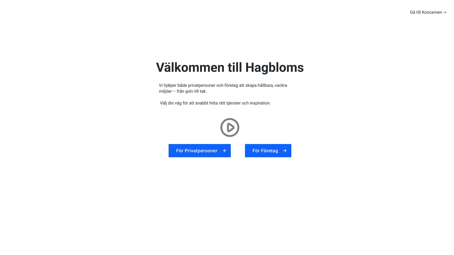 Hagblomsgruppen Welcome Page Wireframe